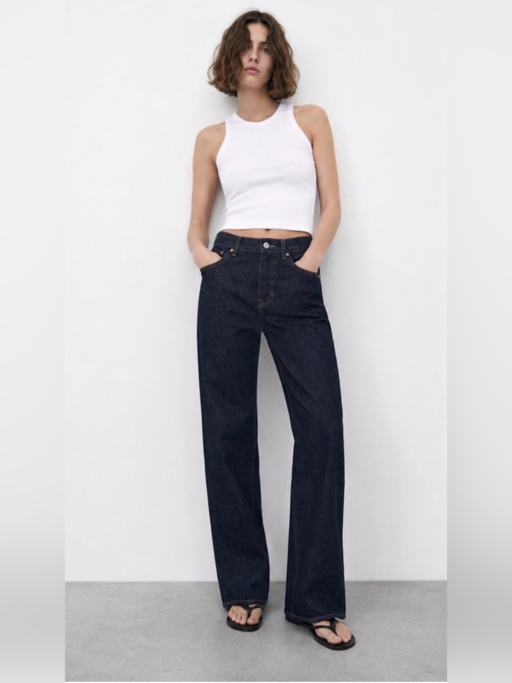 ZARA Dark Indigo High-Rise Straight-Leg Jeans